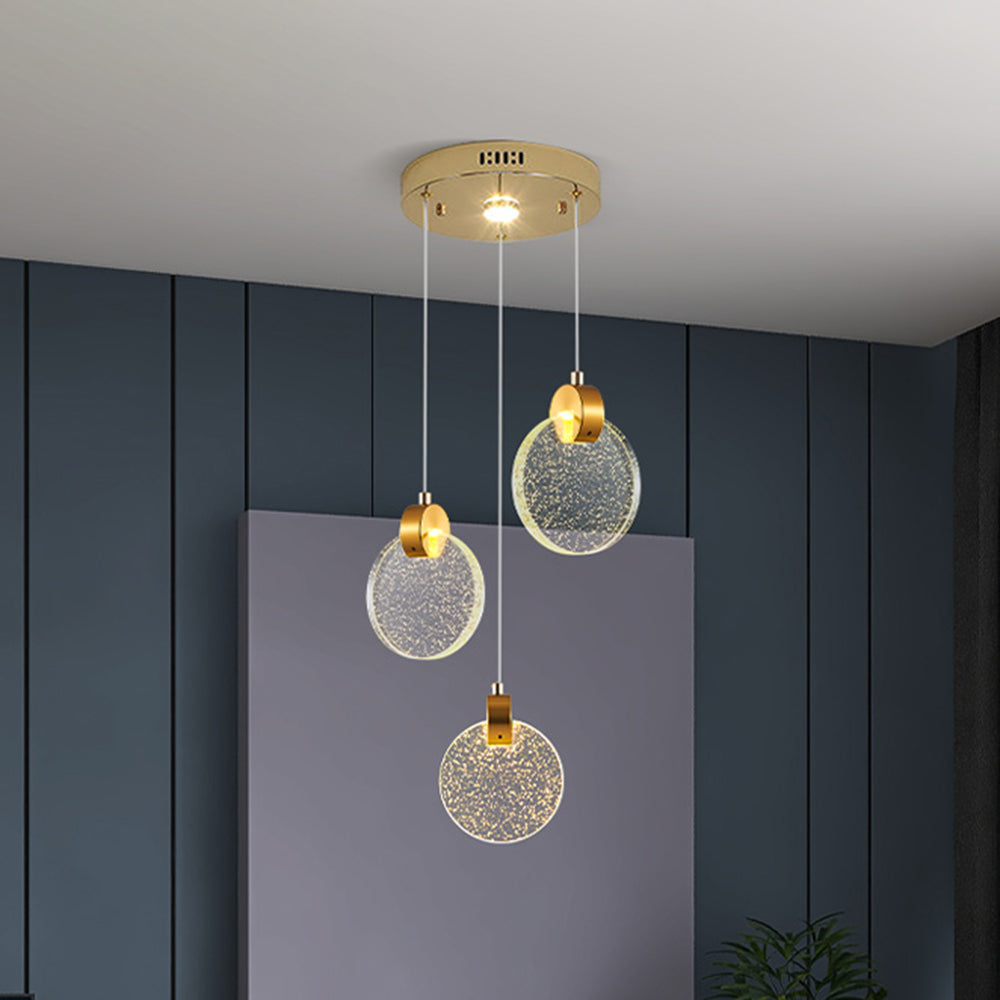 Kristy Suspension Ronde Nordique, Métal/Cristal, Doré, Escalier/Salon - Neutralighting