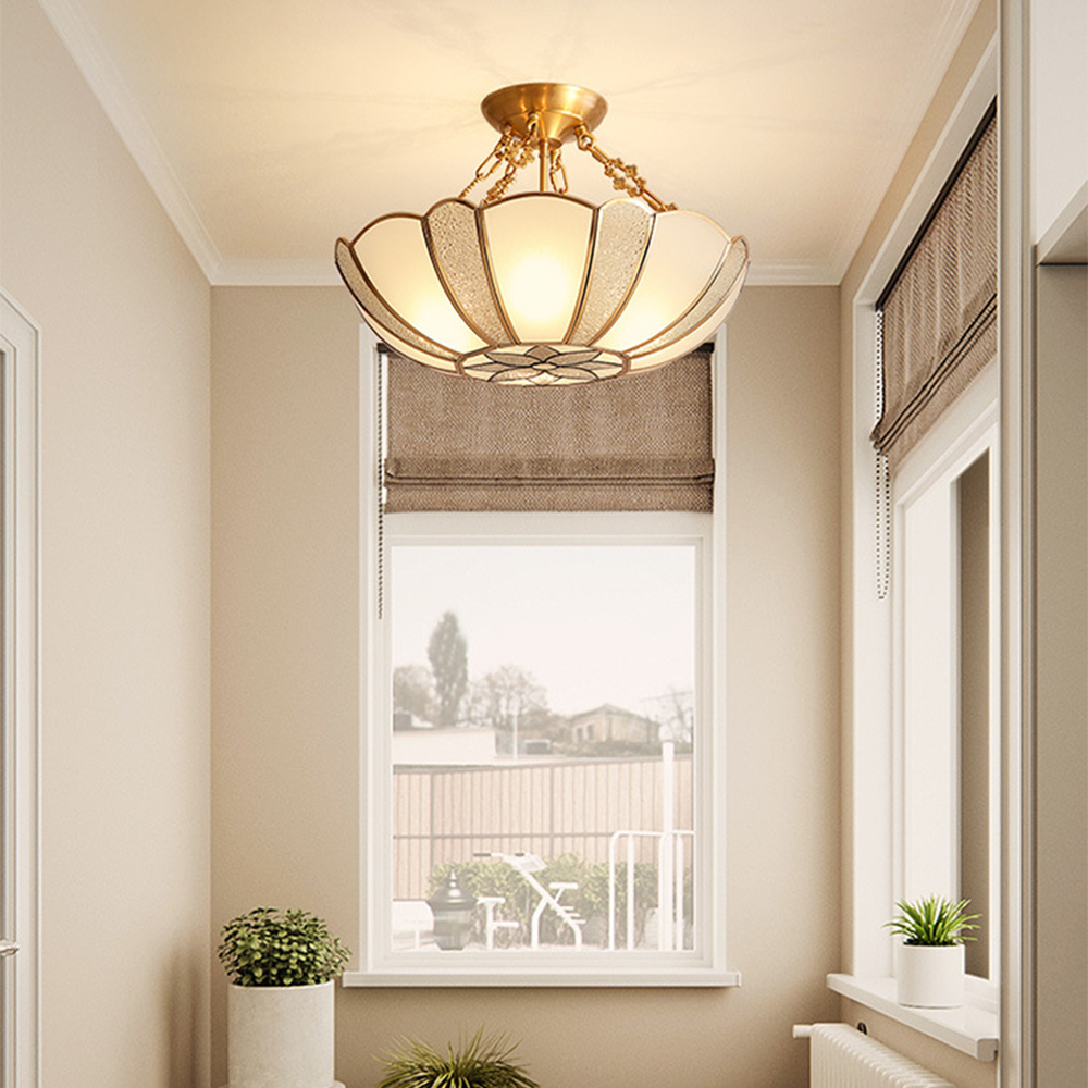 Silva Plafonnier Rétro Fleur Métal Verre Chambre à Coucher - Neutralighting