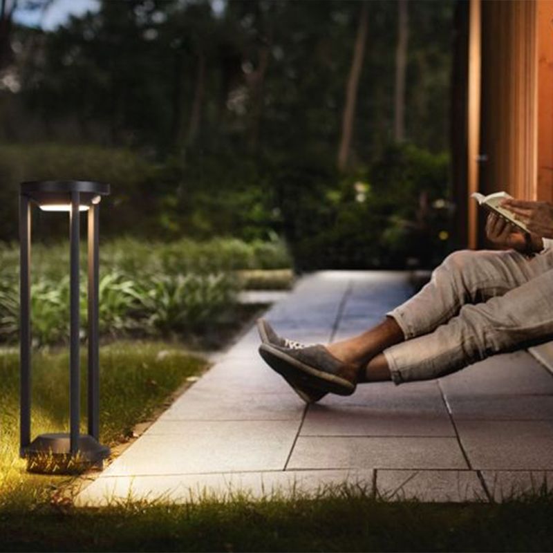 Ray Borne Extérieure Cylindrique Simple, Métal, Noir, Jardin - Neutralighting
