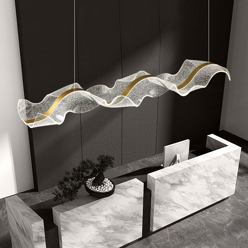 Yela Luminaires Suspensions Vague Moderne Métal/Acrylique Blanc/Doré Salon - Neutralighting