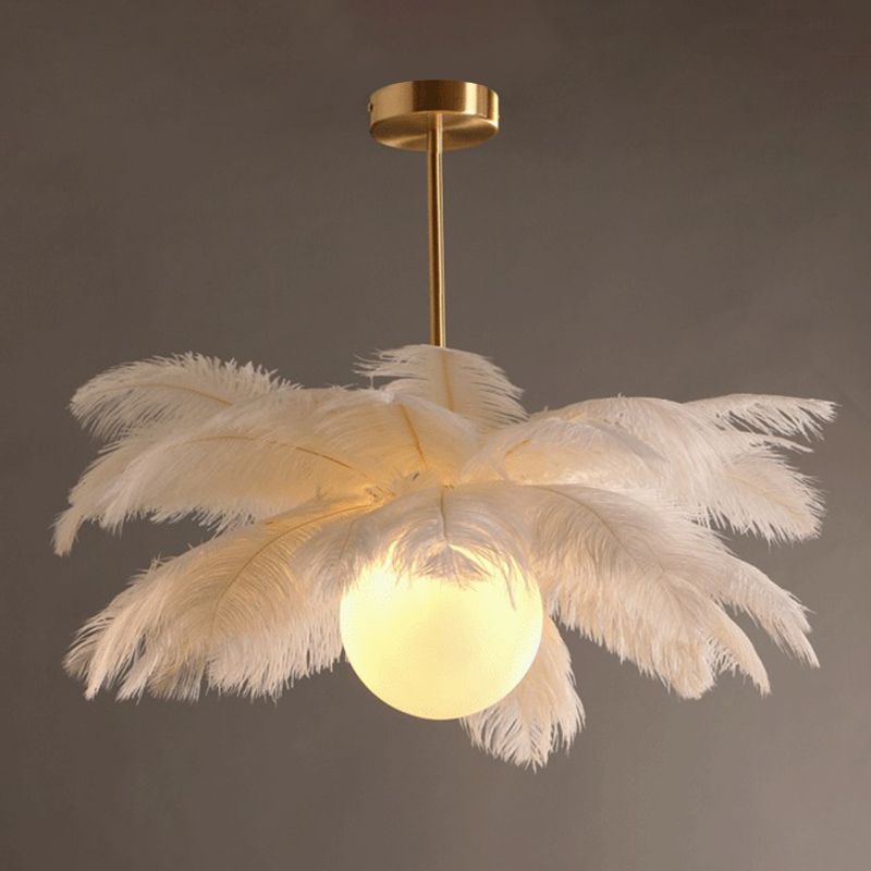 O'Moore Lustre Fleur Naturel Verre/Plume Blanc Salon - Neutralighting
