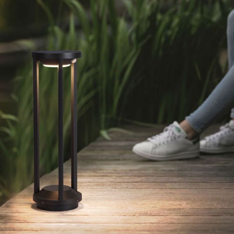 Ray Borne Extérieure Cylindrique Simple, Métal, Noir, Jardin - Neutralighting