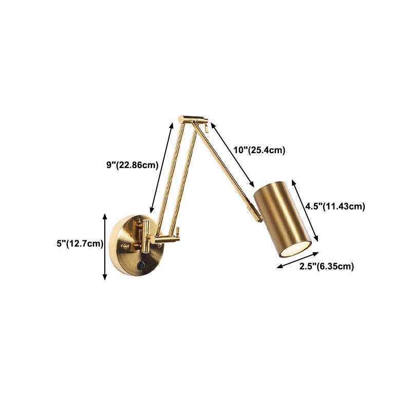 Arisha Applique Murale Cylindrique Réglable, Laiton/Or, Chambre - Neutralighting