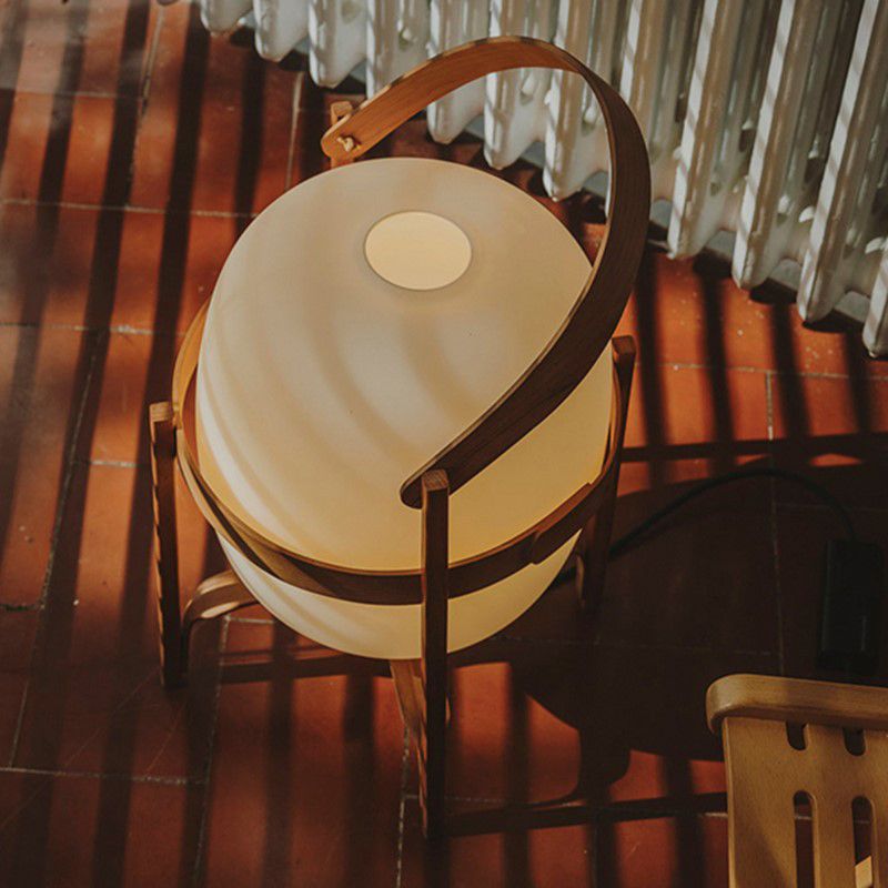 Muto Lampadaire Lanterne Moderne, Bois/Verre, Blanc/Bois, Salon - Neutralighting