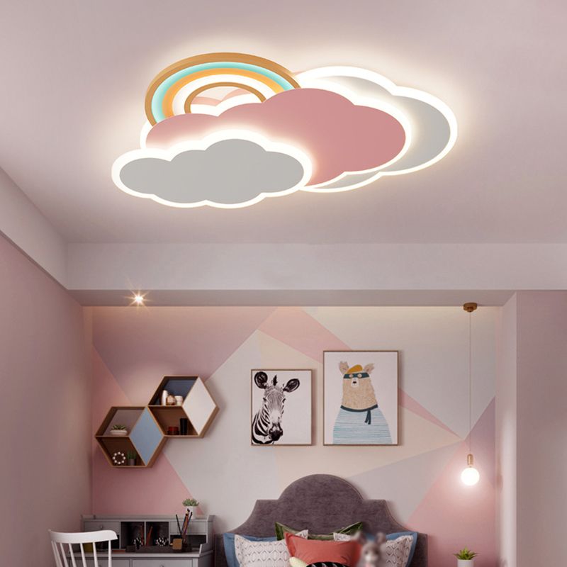 Aria Plafonnier Nuage Moderne, Métal/Acrylique, Blanc/Rose, Salon - Neutralighting