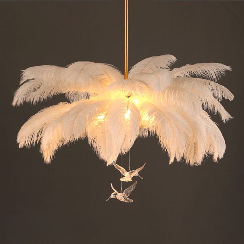 O'Moore Lustre Fleur Naturel Verre/Plume Blanc Salon - Neutralighting