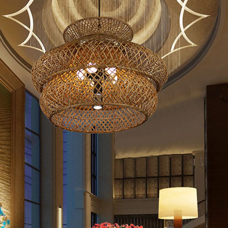 Ritta Vintage LED Suspension Marron Rotin Salon Chambre à coucher - Neutralighting
