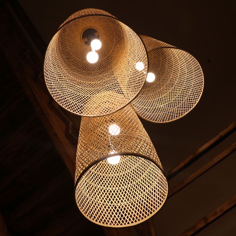 Ritta Design Italien Luminaires Suspensions Dôme Vintage Bamboo Bois Chambre à Coucher - Neutralighting