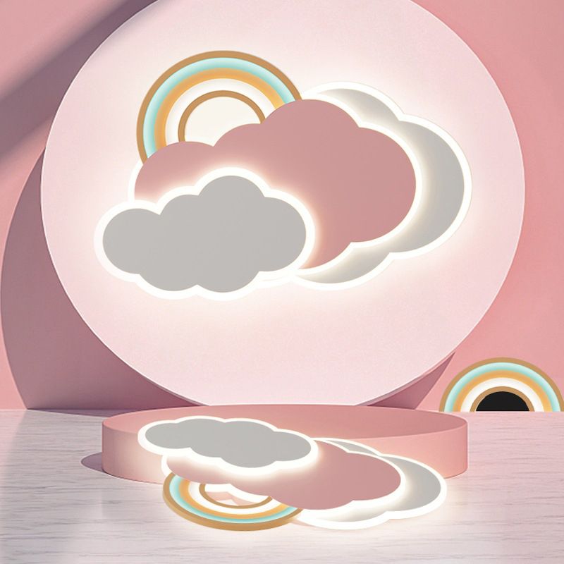 Aria Plafonnier Nuage Moderne, Métal/Acrylique, Blanc/Rose, Salon - Neutralighting