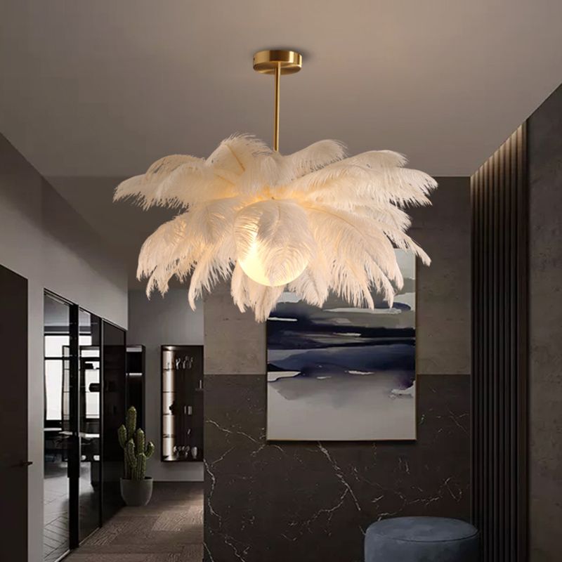 O'Moore Lustre Fleur Naturel Verre/Plume Blanc Salon - Neutralighting