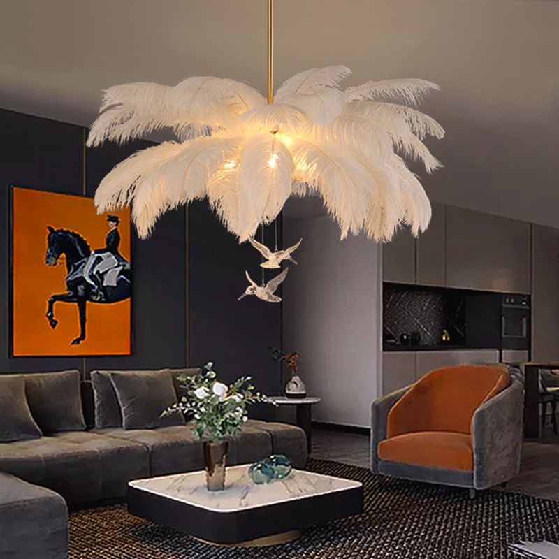 O'Moore Lustre Fleur Naturel Verre/Plume Blanc Salon - Neutralighting