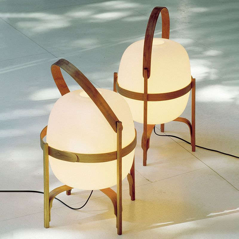 Muto Lampadaire Lanterne Moderne, Bois/Verre, Blanc/Bois, Salon - Neutralighting