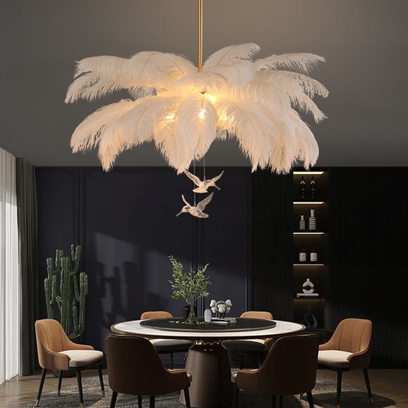 O'Moore Lustre Fleur Naturel Verre/Plume Blanc Salon - Neutralighting