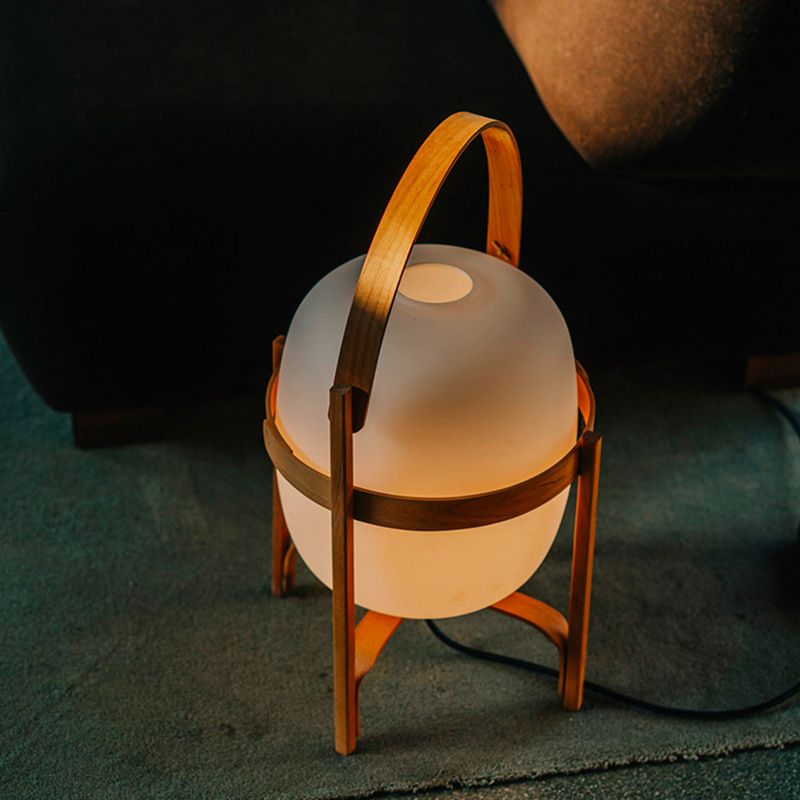 Muto Lampadaire Lanterne Moderne, Bois/Verre, Blanc/Bois, Salon - Neutralighting