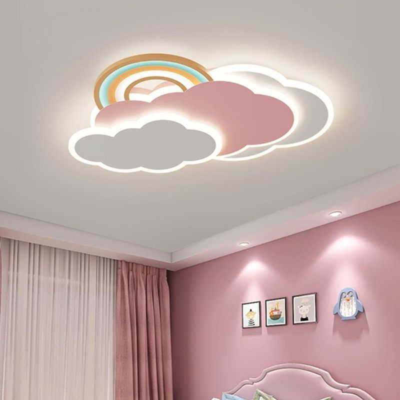 Aria Plafonnier Nuage Moderne, Métal/Acrylique, Blanc/Rose, Salon - Neutralighting