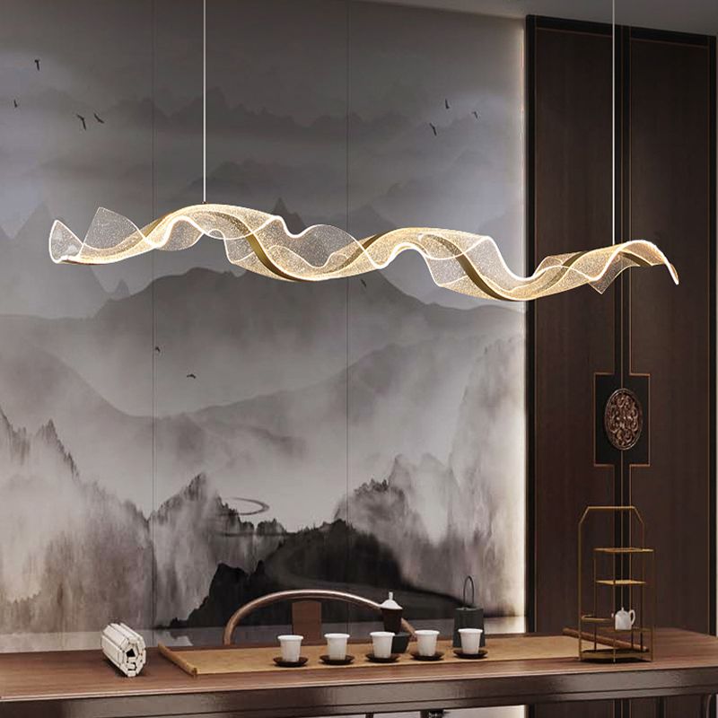 Yela Luminaires Suspensions Vague Moderne Métal/Acrylique Blanc/Doré Salon - Neutralighting