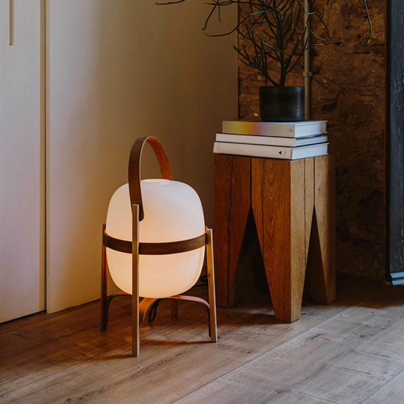 Muto Lampadaire Lanterne Moderne, Bois/Verre, Blanc/Bois, Salon - Neutralighting
