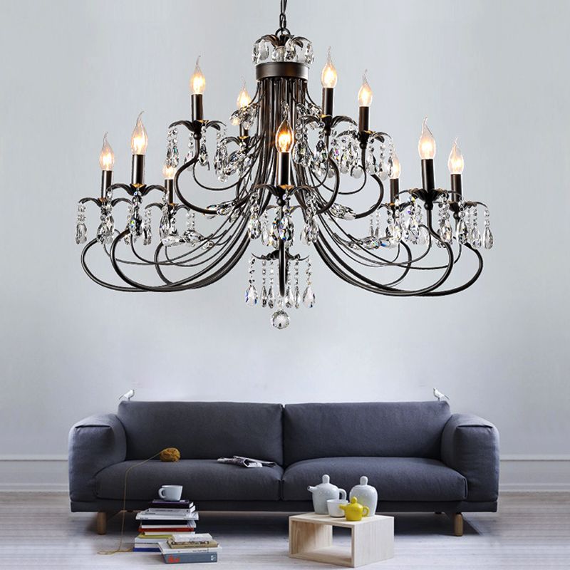 Silva LED Suspension Noir Métal Cristal Salle à manger Salon - Neutralighting