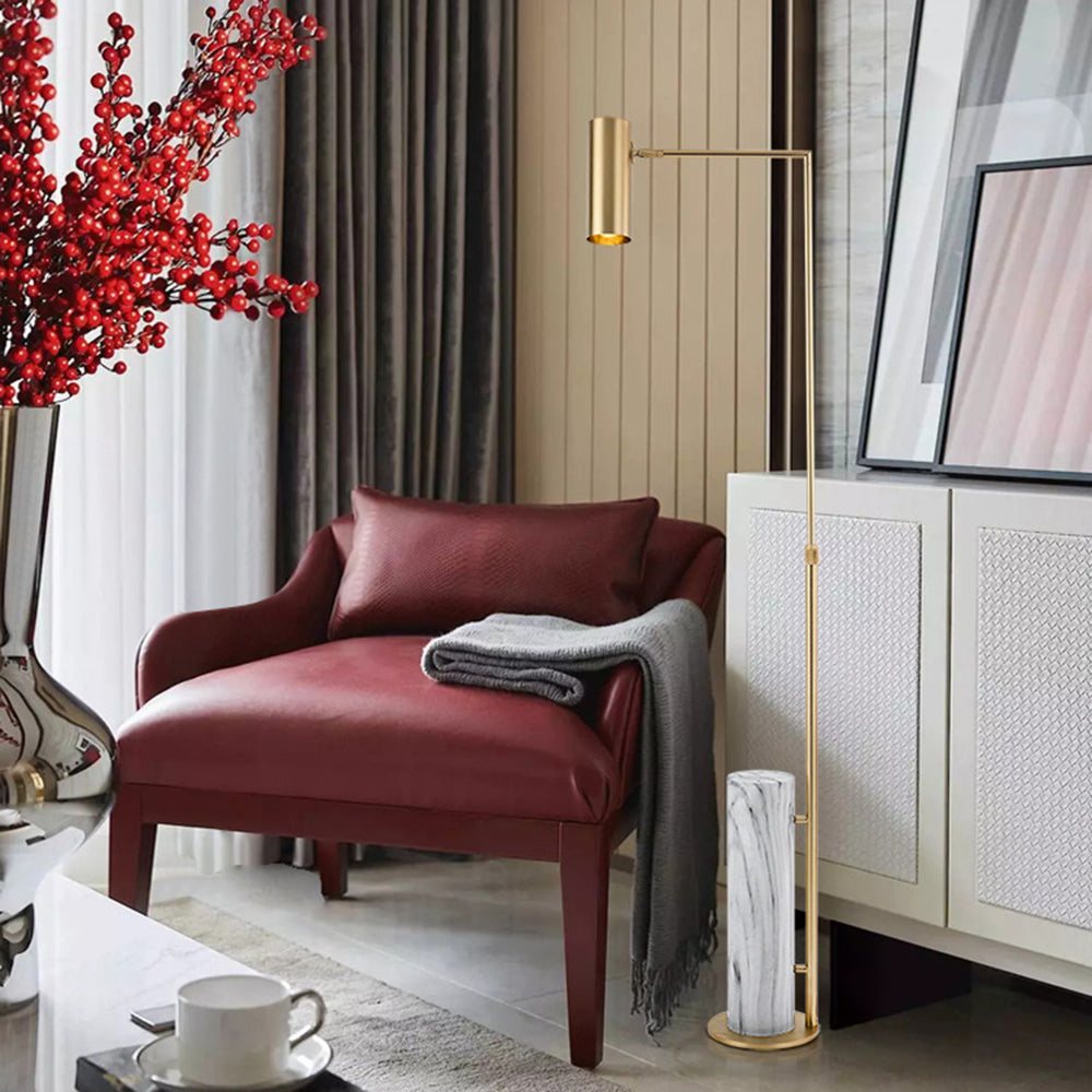 Mira Lampadaire Cylindre Moderne, Marbre/Métal, Doré, Salon - Neutralighting