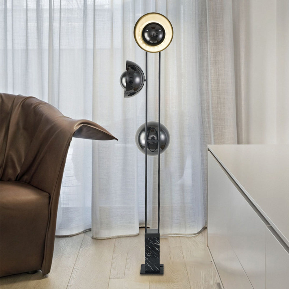 Mira Lampadaire Rond Moderne, Métal/Marbre, Noir, Salon - Neutralighting