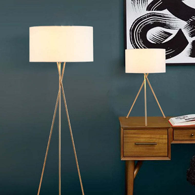 Mira Lampadaire/Lampe de Table Cylindre Moderne, Métal/Tissu, Blanc, Salon - Neutralighting