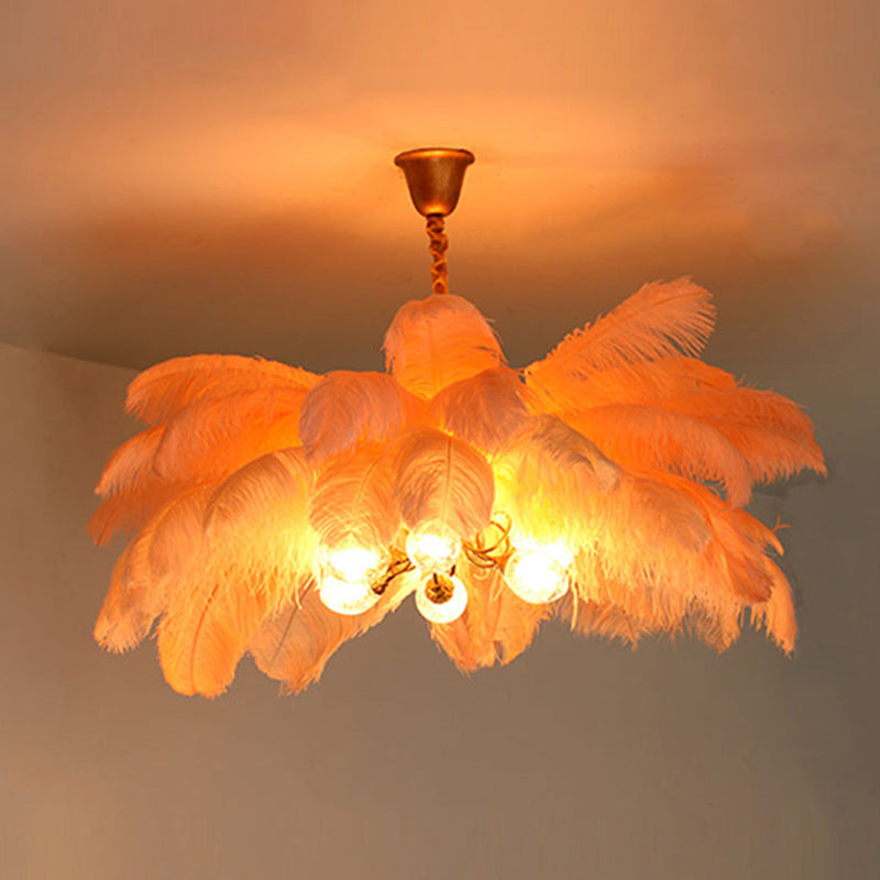 O'Moore Suspension Fleur Moderne, Cuivre/Plume, 8 Couleur, Salon - Neutralighting