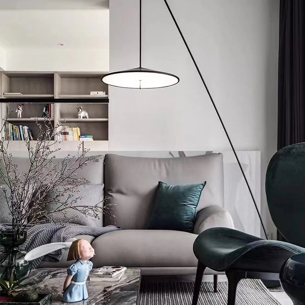 Mira Design Lampadaire Frisbee/Canne à Pêche Simple Métal Noir Grande Salon Intérieur - Neutralighting