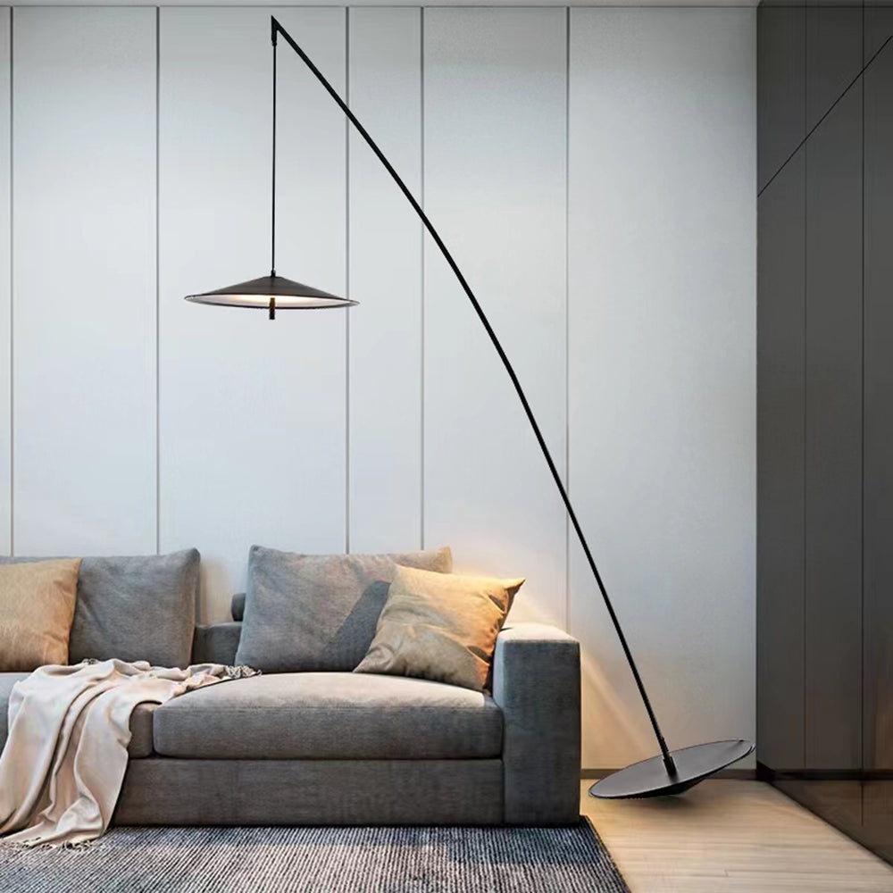 Mira Design Lampadaire Frisbee/Canne à Pêche Simple Métal Noir Grande Salon Intérieur - Neutralighting