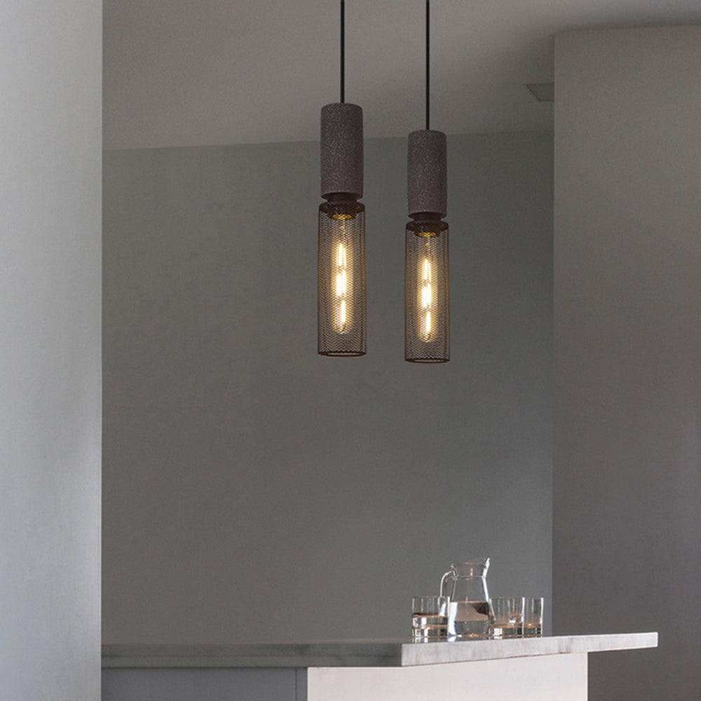 Arisha Suspension Cylindre Industriel, Métal/Ciment, Noir/Gris, Bar - Neutralighting