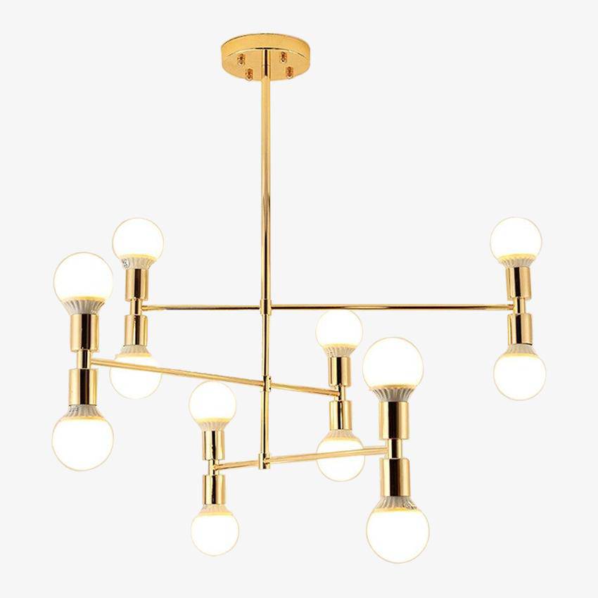 Lustre — Design en métal doré et lampes en boule