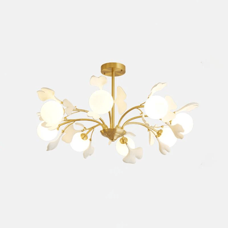 Lustra Chandelier Feuille de Ginkgo Laiton Verre - Neutralighting