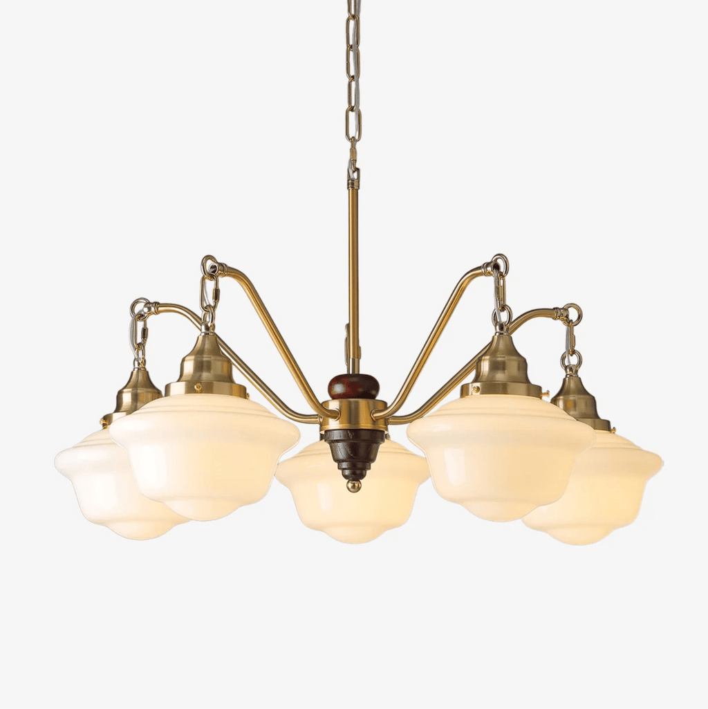 Lustra Chandelier Laiton Bois Verre Satiné Classique - Neutralighting