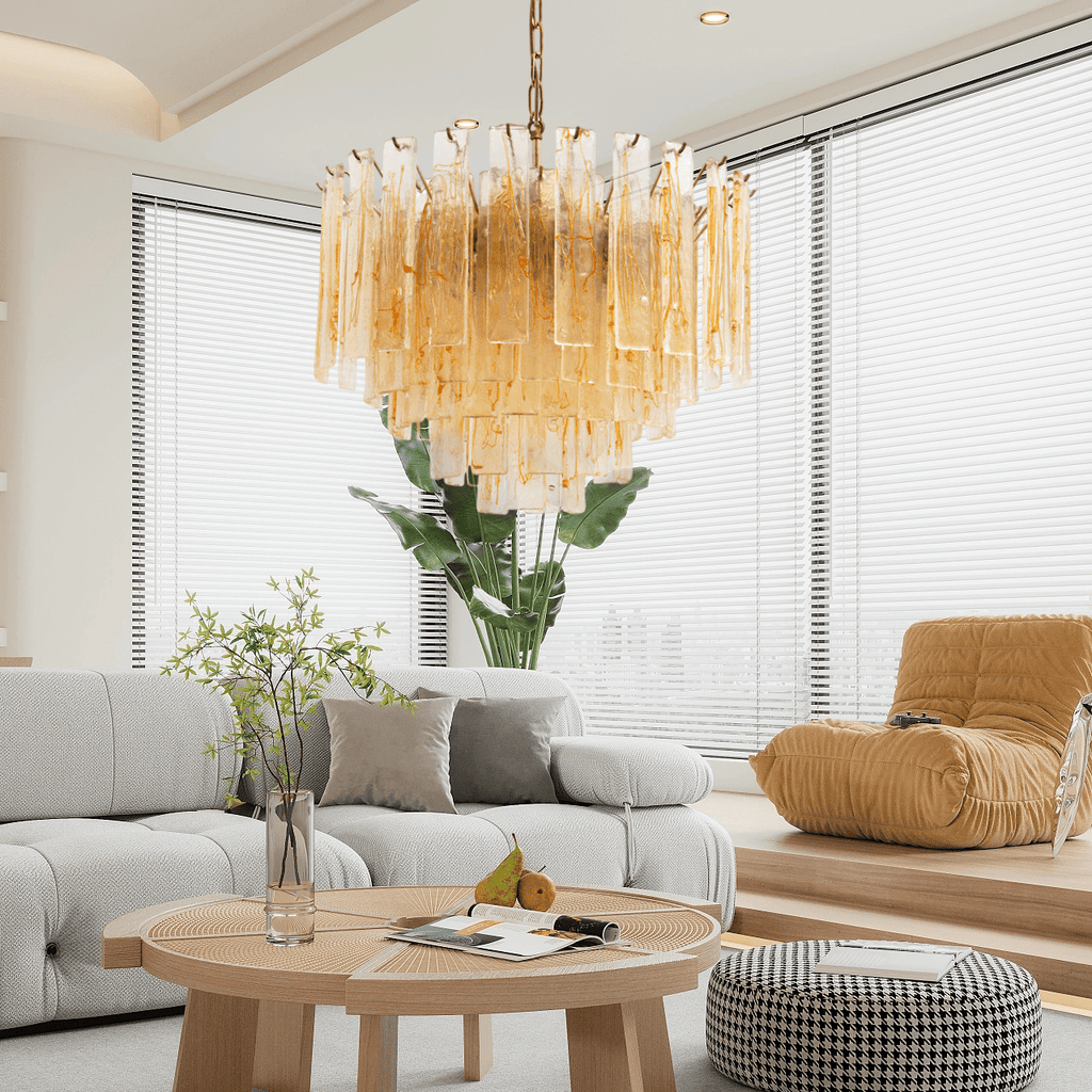 Aurora Lustre Doré Ambre Verre Superposé Géométrique Luxe - Neutralighting