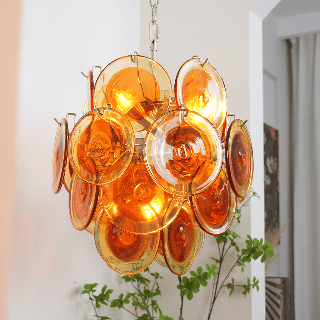 Aurora Chandelier en Verre de Murano Orange Disque Superposé - Neutralighting