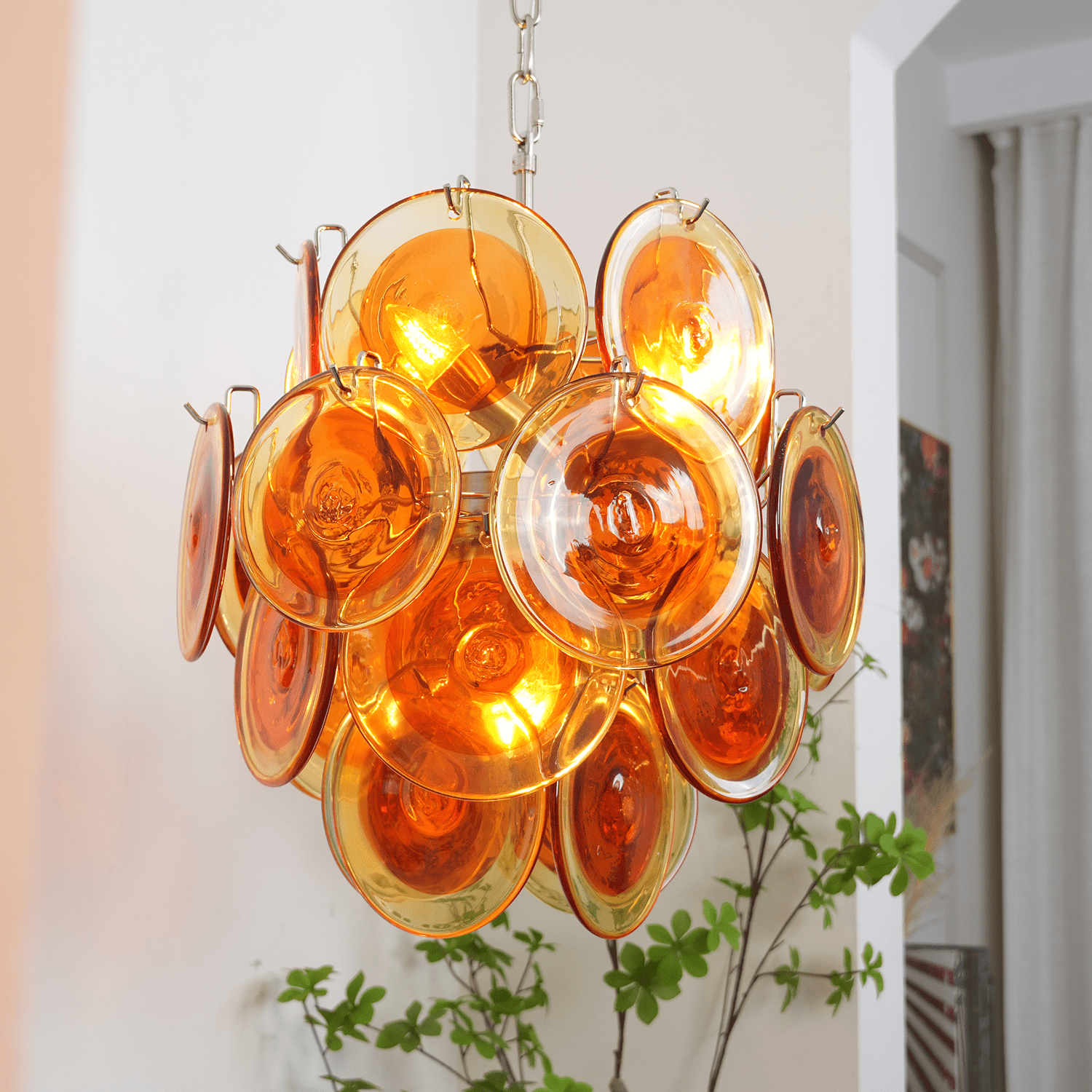 Aurora Chandelier en Verre de Murano Orange Disque Superposé - Neutralighting