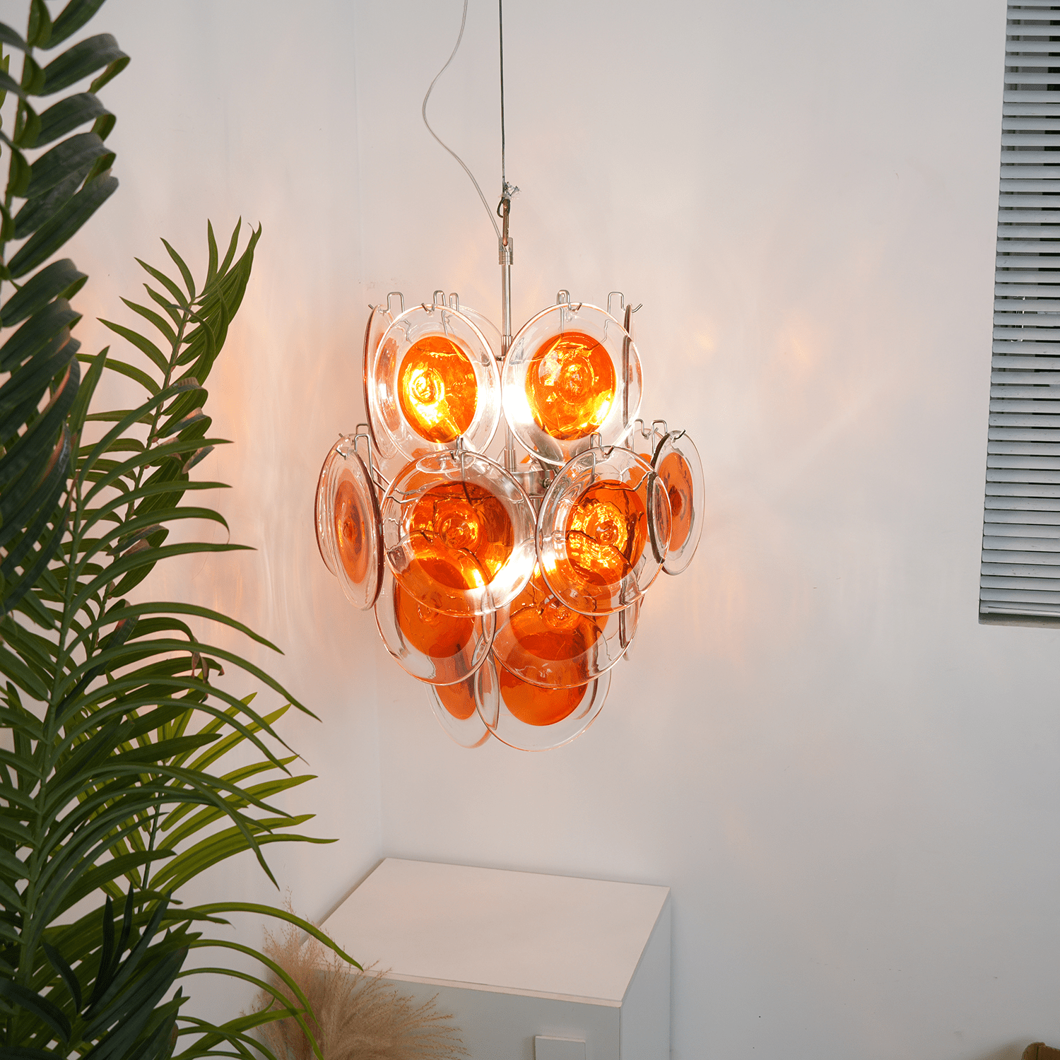Aurora Chandelier en Verre de Murano Orange Disque Superposé - Neutralighting
