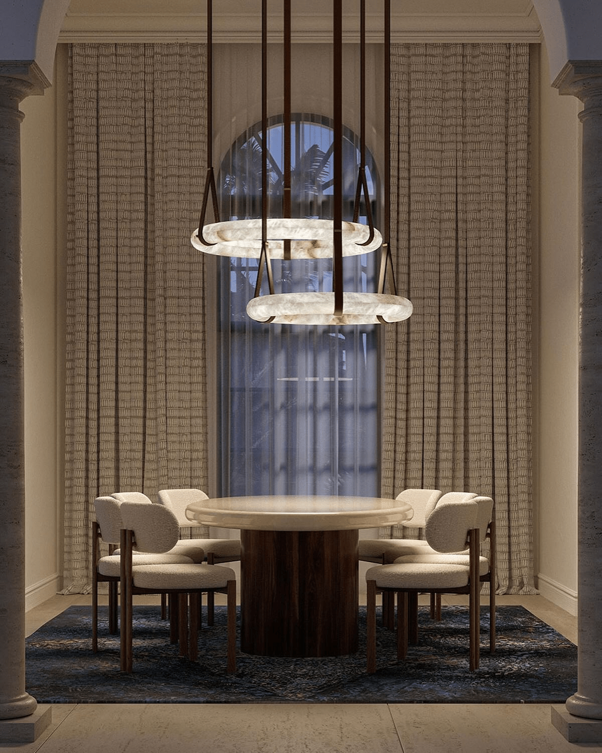 Luste Chandeliers en Albâtre Anneau Sangle en Cuir Version A - Neutralighting