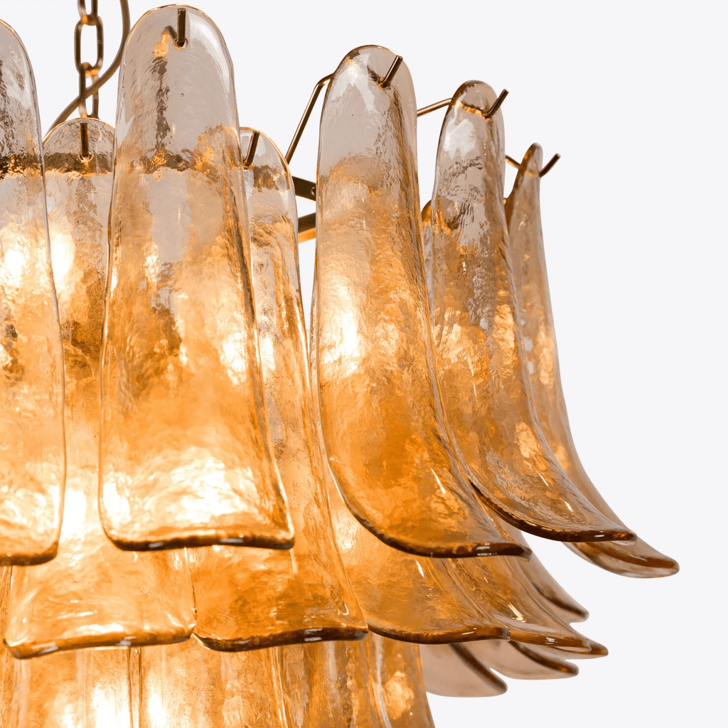 Aurora Chandelier Pétale en Verre Murano Ambre Style Milieu de Siècle - Neutralighting