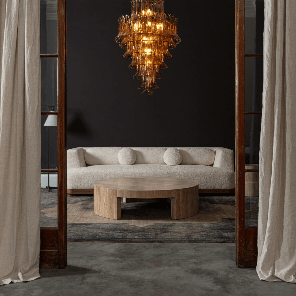 Aurora Chandelier Pétale en Verre Murano Ambre Style Milieu de Siècle - Neutralighting