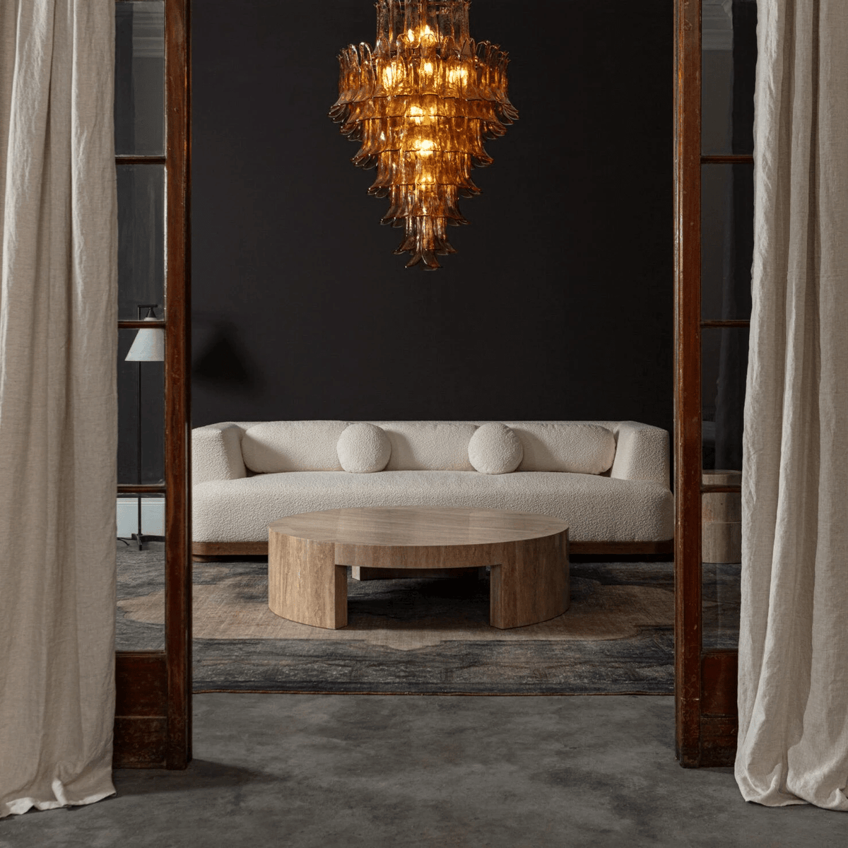 Aurora Chandelier Pétale en Verre Murano Ambre Style Milieu de Siècle - Neutralighting