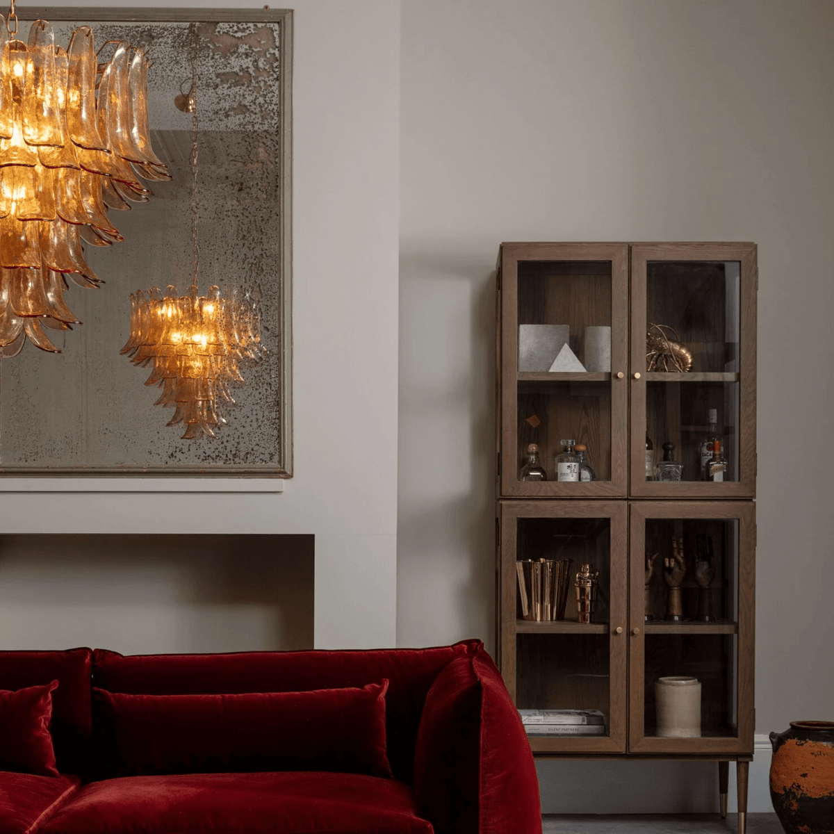 Aurora Chandelier Pétale en Verre Murano Ambre Style Milieu de Siècle - Neutralighting
