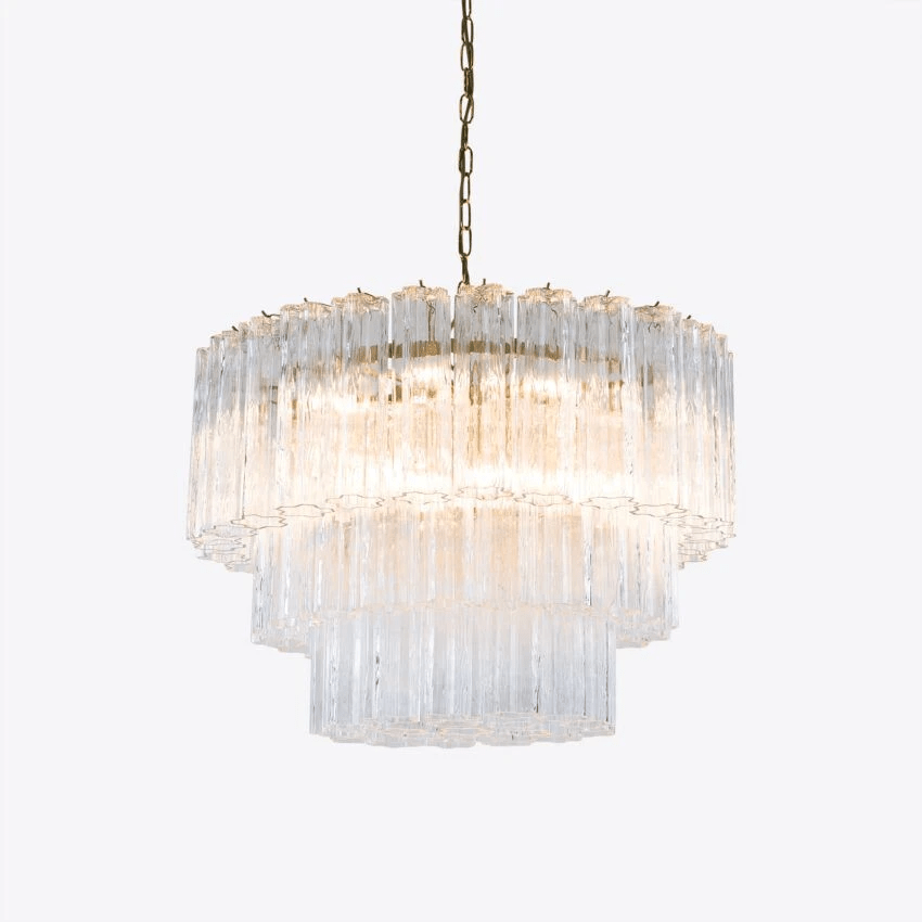 Aurora Lustre Cinq Étage Cannelé Verre Tube Mid Siècle - Neutralighting