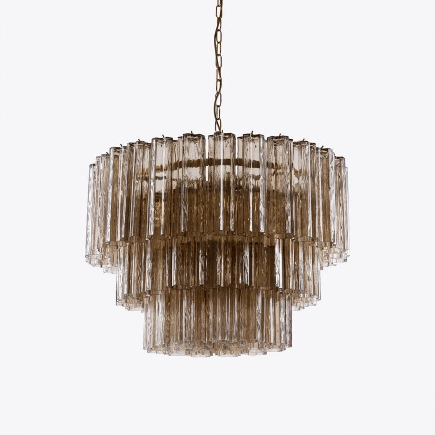 Aurora Lustre Cinq Étage Cannelé Verre Tube Mid Siècle - Neutralighting