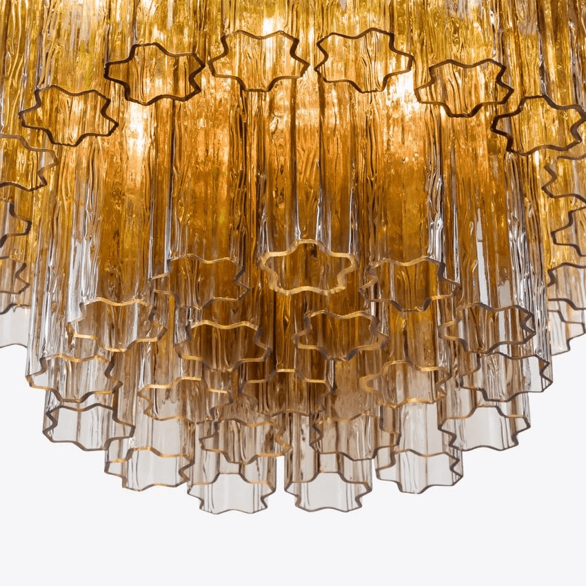 Aurora Lustre Cinq Étage Cannelé Verre Tube Mid Siècle - Neutralighting