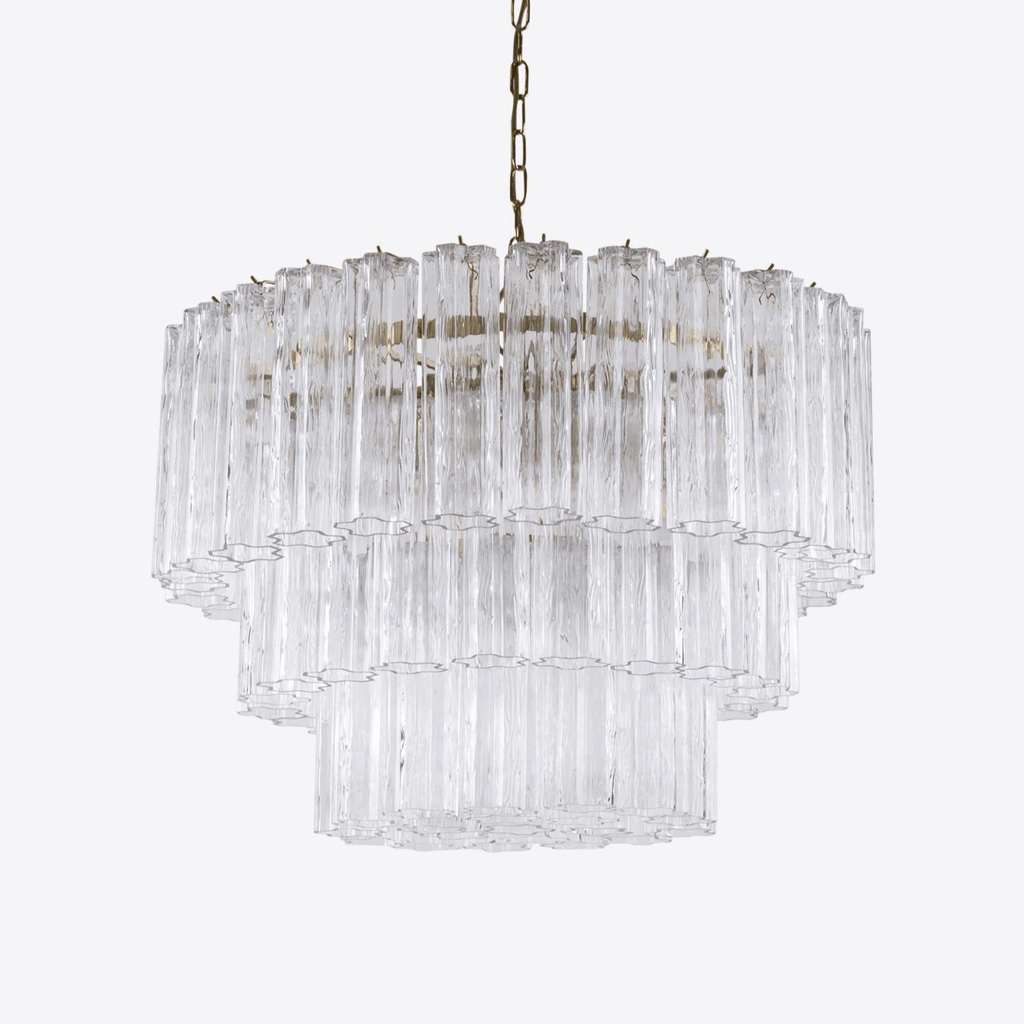 Aurora Lustre Cinq Étage Cannelé Verre Tube Mid Siècle - Neutralighting