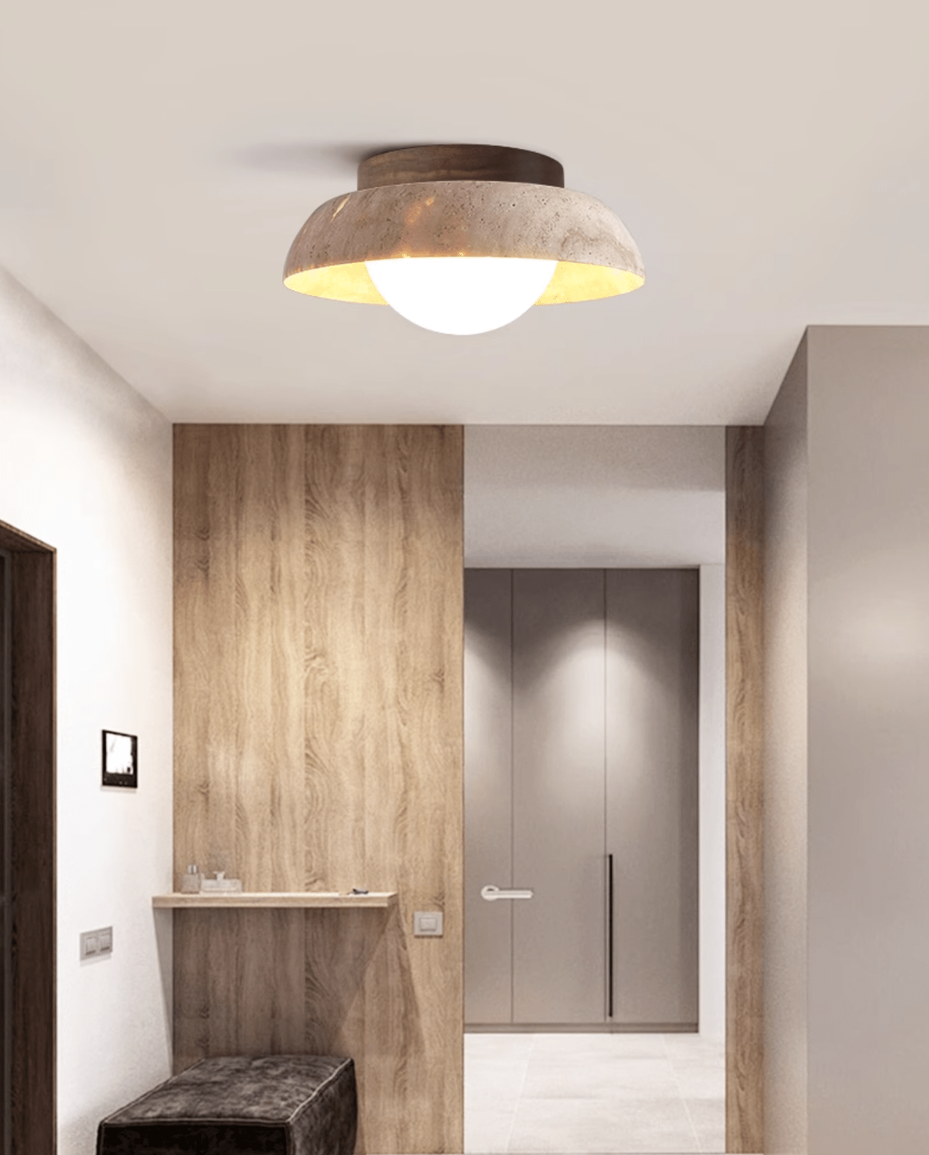 Ashaionis Lampe Plafonnier Disc-Dôme en Travertin - Neutralighting