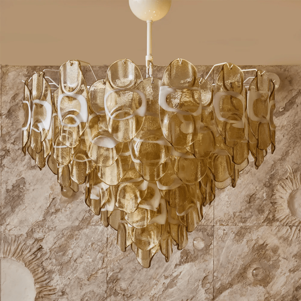 Aurora Lustre Ambre Murano Verre Ovale Gouttes Superposé - Neutralighting