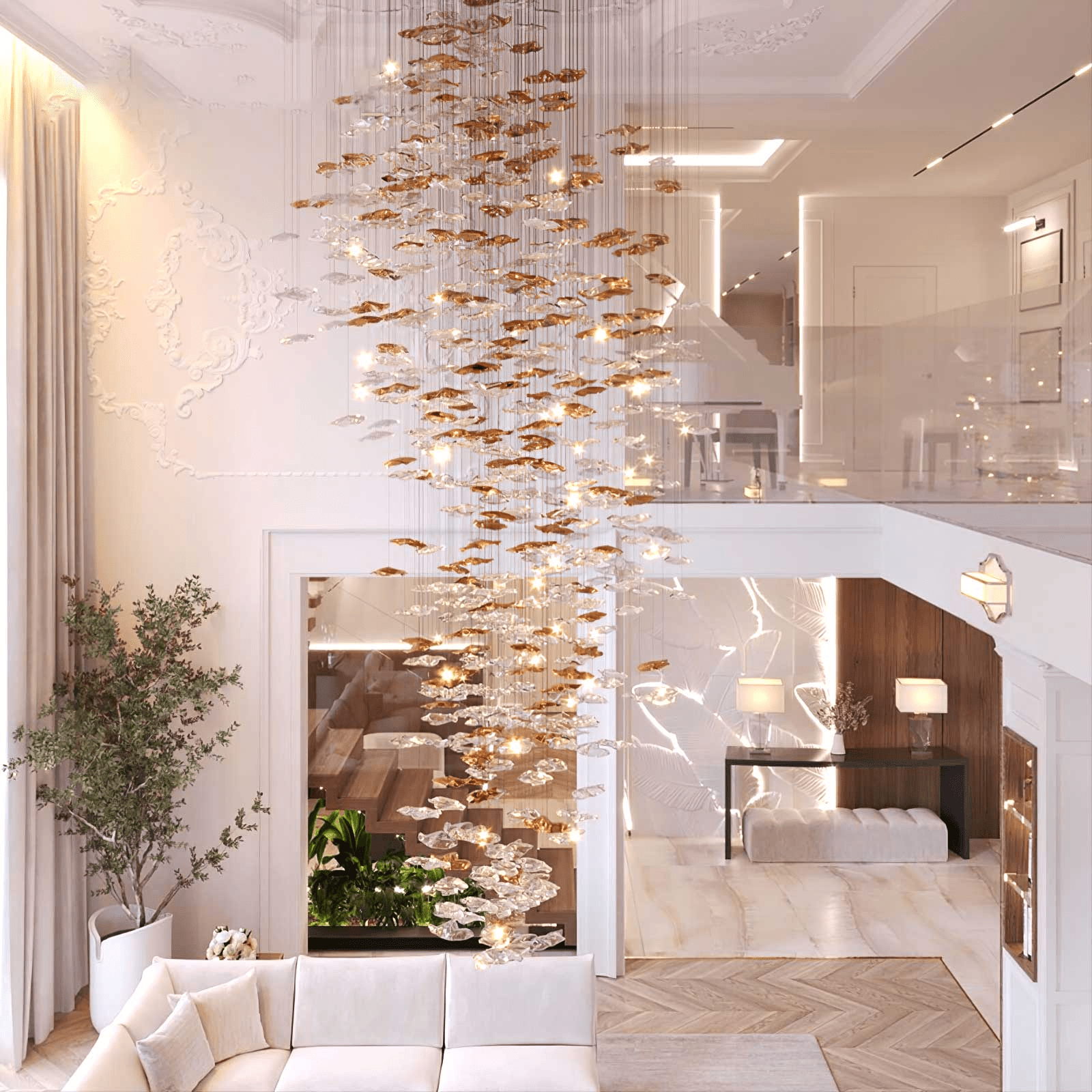 Nephele Chandelier Feuille en Cristal - Neutralighting