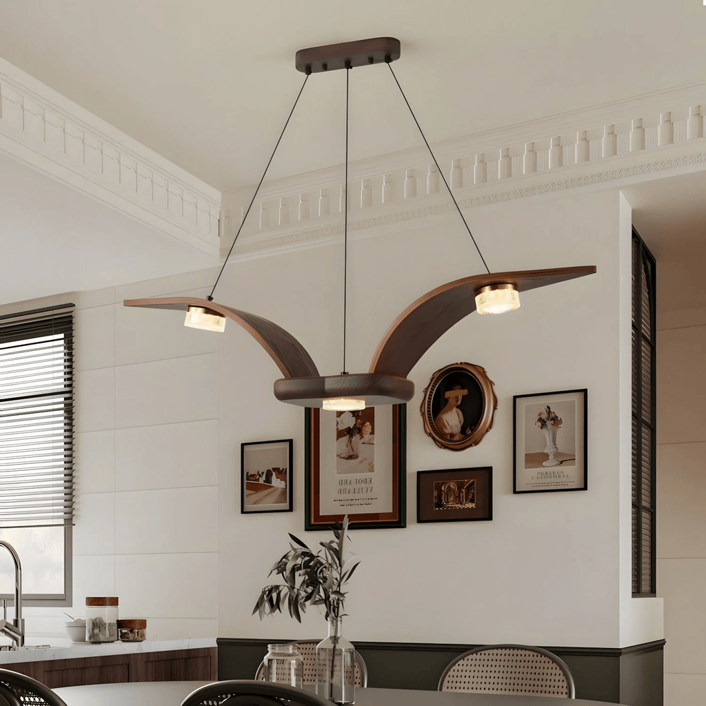 Lustra Chandelier En Noyer Bois Cristal Sculptural - Neutralighting