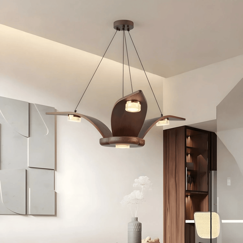 Lustra Chandelier En Noyer Bois Cristal Sculptural - Neutralighting